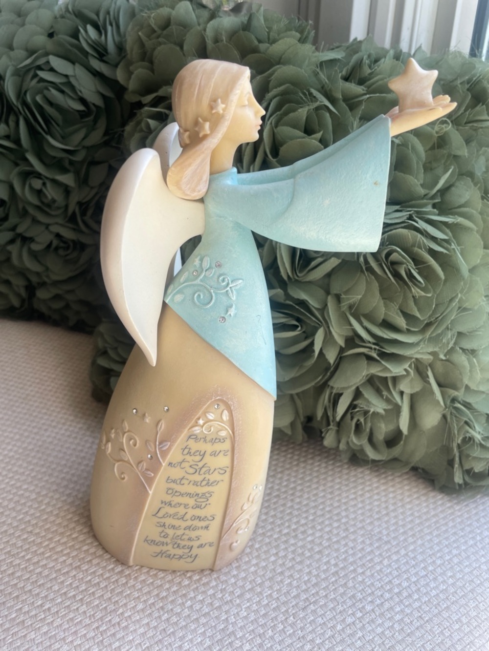 Pastel Angel Figurine in Blue and Cream - Decorative Home Accent